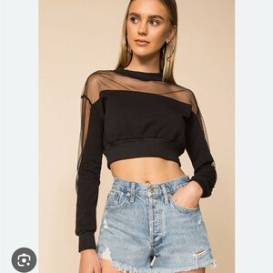 Superdown Black Cropped Sheer Sweatshirt